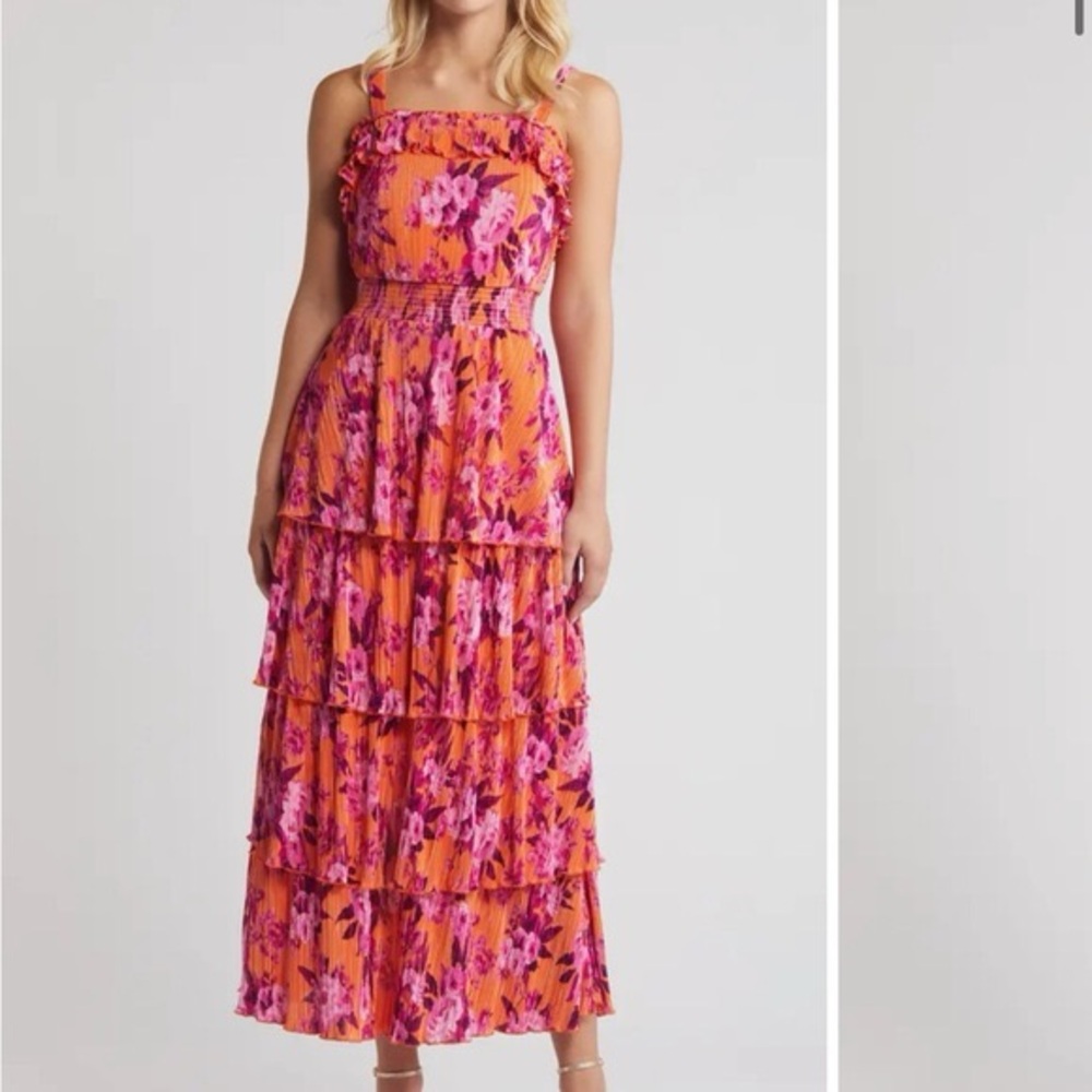 Floral Maxi Dress in Pink and Orange